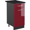 Vicco Mobiletto base cucina R-Line, Rosso lucido/Antracite 40 cm | 1 Cassetto · Piano di lavoro incl. · Piedini regolabili in altezza · 1 Anta · ✓ Liberamente combinabile
