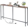 GOKHOMX Tavolo consolle stretto con stazione di ricarica, consolle sottile consolle mobile in legno, console di ingresso stretto per soggiorno, ingresso corridoio (marrone vintage, 160 x 20 x 80,5 cm)