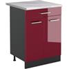 Vicco Mobiletto base cucina R-Line, Rosso lucido/Antracite 60 cm | 2 Ante · Piano di lavoro incl. · Piedini regolabili in altezza · 1 Ripiano · ✓ Liberamente combinabile