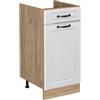 Vicco Mobiletto base cucina R-Line, Bianco country/Rovere dorato 40 cm | Frontale in MDF · Senza piano di lavoro · Piedini regolabili in altezza · 1 Anta · Liberamente combinabile