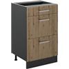 Vicco Mobiletto base per cucina R-Line, Rovere artigianale/Antracite 50 cm | 3 Cassetti · Senza piano di lavoro · Piedini regolabili in altezza · ✓ Facile accesso · ✓ Liberamente combinabile