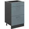 Vicco Mobiletto base per cucina R-Line, Grigio-blu/Antracite 50 cm | 3 Cassetti · Senza piano di lavoro · Piedini regolabili in altezza · ✓ Facile accesso · ✓ Liberamente combinabile