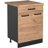 Vicco Mobiletto base cucina R-Line, Rovere dorato/Antracite 60 cm | 2 Ante · Piano di lavoro incl. · Piedini regolabili in altezza · 1 Ripiano · ✓ Liberamente combinabile