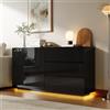 BSCFHCZ Credenza Soggiorno Moderno Lucida, Madia Mobile da Cucina con 2 Ante e 3 Cassetti,Dispensa Cucina Buffet da Cucina per Soggiorno Cucina Sala da Pranzo, 160x35x76 cm (A-Nero)