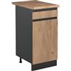Vicco Mobiletto base cucina R-Line, Rovere dorato/Antracite 40 cm | 1 Cassetto · Piano di lavoro incl. · Piedini regolabili in altezza · 1 Anta · ✓ Liberamente combinabile