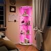 MIOOSUT Vetrina Angolare Moderna con Illuminazione a LED, Vetrina in Vetro con LED 4 Ripiani, Vetrina Espositiva Vetro, 1 Ante con Serratura, per Soggiorno/Ufficio/Sala Giochi, Bianco LED