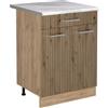 Vicco Mobiletto base cucina R-Line, Rovere artigianale/Rovere dorato 60 cm | 2 Ante · Piano di lavoro incl. · Piedini regolabili in altezza · 1 Ripiano · ✓ Liberamente combinabile