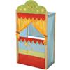 roba Teatrino delle Marionette Punch e Judy - con Orologio - Gioco Olistico - Legno Massiccio con Rivestimento in Tessuto - Giallo / Rosso / Azzurro