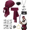 OCHILIMA 14 pezzi costume da pirata medievale accessorio per donne e uomini pirati Fancy Dress accessorio bandana fascia, cintura, collana, braccialetto, tatuaggio e orecchini per carnevale Halloween cosplay