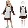 Aomig Vestito da Cameriera Bambina, 4 Pezzi Vestito Medievale Bambine Costume Vittoriano da Ragazza con Bonnet Medievale, Grembiule, Calzini per la Festa del Libro Mondiale, Carnevale, Halloween(L#)