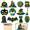 GOMANCHE 48 Pezzi Scratch Art Halloween per Bambini, Carta da Grattare Rainbow Magic, Pipistrello, Zucca, Halloween Ornamenti di Arte e Artigianato Della Casa Stregata, Regali Halloween per Bambini