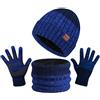TAGVO 3in1 Inverno Berretto Scaldacollo Guanti Set,Ultra Morbido Elastico Addensare Caldo Pile Fodera Cappello in Maglia Berretto Sciarpa,3 Dita Guanti Touch Screen,Coordinati Invernali da Uomo Donna