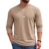 COOFANDY Maglietta Uomo Manica Lunga 100% Cotone Girocollo T-Shirt Basic Tinta Unita Cachi S