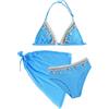 Maeau Costume da bagno 3 pezzi per bambine e ragazze, bikini top + slip + gonna copricostume, costume da bagno con conchiglie, abbigliamento da spiaggia, 8-12 anni, 01 blu scuro., 9 anni