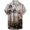 Generic Camicie con bottoni da uomo a maniche corte estive hawaiane magliette da uomo UK vintage pannelli a contrasto camicia con palme camicie stampate leggera traspirante camicetta da spiaggia vestibilità