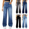 Generic Jeans da donna a gamba larga, pantaloni in denim elasticizzato a vita alta, taglie forti, pantaloni leggeri casual a palazzo con tasche, comodi pantaloni in denim