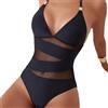 XUANFXPJ Costume da bagno intero da donna, sexy costume da bagno da spiaggia con scollo a V in rete nera, bretelle contenitive e schiena scoperta