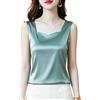 RWGSNB Canotta Donna Raso di Seta con Scollo V Cuore Camicetta Senza Maniche Elegante e Raffinata Canotta Raso Camicia Casual Lavoro per Ufficio Feste Outfit Strati Acquamarina L
