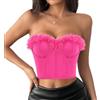 Naimo Corsetto da donna in pelliccia sintetica sexy crop top senza maniche, senza spalline, top Y2K, corsetto a fascia, corpetto, Colore: rosa., S