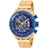 Invicta Aviator - Orologio da Uomo in Acciaio Inossidabile con Movimento al Quarzo - 48 mm, Oro/Blu