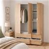 Dmora - Guardaroba Weymouth, Mobile camera da letto a 3 ante e 2 cassetti, Armadio appendiabiti, 135x52h200 cm, Rovere