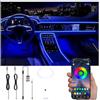QAUBEN Kit di illuminazione ambientale dell'interno auto Multicolore RGB 3m Fibra ottica 64 colori Funzione di memoria della musica attiva del suono Luce atmosfera dauto senza fili Bluetooth APP 12V