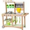VEVOR Cucina Educativa per Bambini da 880 x 326 x 900 mm, Cucine Giocattolo in Legno per Esterni con Cucchiai, Lavello, Tettuccio Parasole, Ruote Girevoli, Pentole e Accessori, per la Casa e Prato