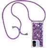 Paekear Custodia per Cellulare con Corda per Xiaomi Redmi 12C Case, Liquido Sabbie Mobili Bumper TPU Cover con Collana Practical Stylish/Necklace Cordoncino Cordino Tracolla, Viola
