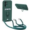 BGHHEU Cover con Cordino per Samsung Galaxy S22 Ultra 5G,Custodia con Collana Collo Silicone Antiurto Case,Protezione Fotocamera Slot Carte 360° Anello Supporto,Silicone Case,Verde