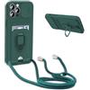 BGHHEU Cover con Cordino per Honor 200 Lite 5G,Custodia con Collana Collo Silicone Antiurto Case,Protezione Fotocamera Slot Carte 360° Anello Supporto,Silicone Case,Verde