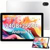 TANYIMING Tablet Android da 10,1 pollici, 24 GB RAM + 256 GB ROM, Dual SIM, Dual Speaker, 5G WiFi, fotocamera da 13 MP, supporto GPS/Bluetooth 5.0/jack per cuffie da 3,5 mm (argento, 256, GB, 24)
