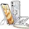 XYZ Cover per iPhone 11 con Cordino, Argenteo | Custodia con Cuore Doppio Anello Stand Lusso Glitter Cellulare, Donne Antiurto Placcato Morbido Protettivo Chiaro