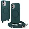 BGHHEU Magnetica Cover per iPhone 12 Mini con Cordino,[Compatible con Magsafe],Custodia Silicone con Regolabile Collana Sottile Morbida Case,Verde scuro