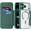 SIYOPINPFY Cover magnetica per iPhone 26 Pro Max Custodia a libro Verde JD | Compatibile con MagSafe , blocco RFID, retro trasparente, custodia in pelle PU Flip pochette a portafoglio con scomparti per