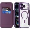 SIYOPINPFY Custodia magnetica per iPhone 26 Pro Custodia a libro, viola JD | Compatibile con MagSafe, blocco RFID, retro trasparente, custodia a portafoglio in pelle PU con aletta e scomparti per carte