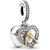 PANDORA Icons Pendente Celebration con bicchieri e cuore in argento Sterling e oro 14k con zirconia cubica trasparente