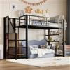 Wyibwy Letto a soppalco 90x200 con ripiano portaoggetti e piccolo armadio,metallo letto a castello singolo con scala e sponda alta,struttura letto 90x200 per adolescenti/ragazzi,senza materasso,nero