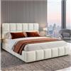 tectake® Letto Matrimoniale Imbottito 180x200 cm, Letto e Rete a Doghe, Struttura in Legno e Acciaio, Portata 250 kg, Piedini in Plastica, Materasso Matrimoniale non incluso - Teddy cream