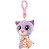Ty - Anello Porta Chiavi di Peluche - Beanie Boos Clips -Gatto - Cassidy - Rosa e Viola - Orecchie e Occhi Rosa Glitter - Il Peluche con Gli Occhi Grandi Scintillanti - 12 Cm - 35244