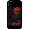 Halloween in October Custodia per iPhone 11 Gatto Nero Luna Rossa Halloween Notte Retro