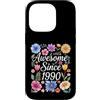 Vintage Flowers Watercolor Birthday Custodia per iPhone 14 Pro Awesome Since 1990 - Compleanno Floreale Acquerello