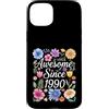 Vintage Flowers Watercolor Birthday Custodia per iPhone 15 Plus Awesome Since 1990 - Compleanno Floreale Acquerello