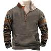 Generisch Maglione da uomo con collo di pelliccia, vintage, con cerniera a 1/4, a maniche lunghe, da cowboy, con scollo rotondo, per lo sport, per l'inverno, grigio., L