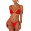 ForBeautyShe, Costume da bagno sexy da donna, con perizoma, due pezzi, con spalline doppie, costume da bagno a triangolo, Rosso, S