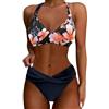 Generisch Bikini a triangolo da donna, con push up senza ferretto, imbottito, scollo a V, con vita alta, parte posteriore, crossover, costume da bagno sportivo