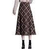 Generisch Maxi gonna da donna lunga elegante gonna invernale plaid calda gonna in lana a vita alta gonne a quadretti autunno elastico in vita midi gonna vintage a pieghe pieghe in tartan, P caffè, L