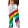Generisch Pantaloni da jogging da uomo, lunghi, arcobaleno, in lino, con macchie di inchiostro colorate, con coulisse elastica, morbidi Hip Hop Y2K Streetwear per uomini