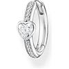 Thomas Sabo Orecchini a cerchio singolo con cuore e pietre bianche, misura unica, Argento sterling, Nessuna pietra preziosa