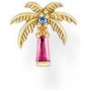 THOMAS SABO Orecchini singoli a forma di palma con pietre colorate in argento 925 riciclato, placcato oro 18k H2285-488-7, misura unica, Argento sterling Argento, Nessuna pietra preziosa