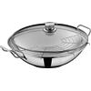 WMF Party Taiwan - Wok a induzione, 36 cm, con coperchio e griglia di appoggio, in acciaio INOX Cromargan non rivestito, adatto al forno